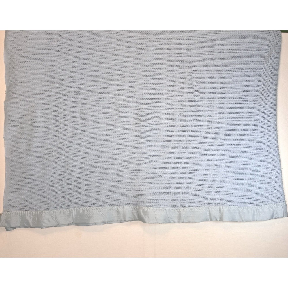 JC PENNEY Blue Cotton Waffle Honeycomb VTG Blanket Full/Queen size 88"x85" 80s